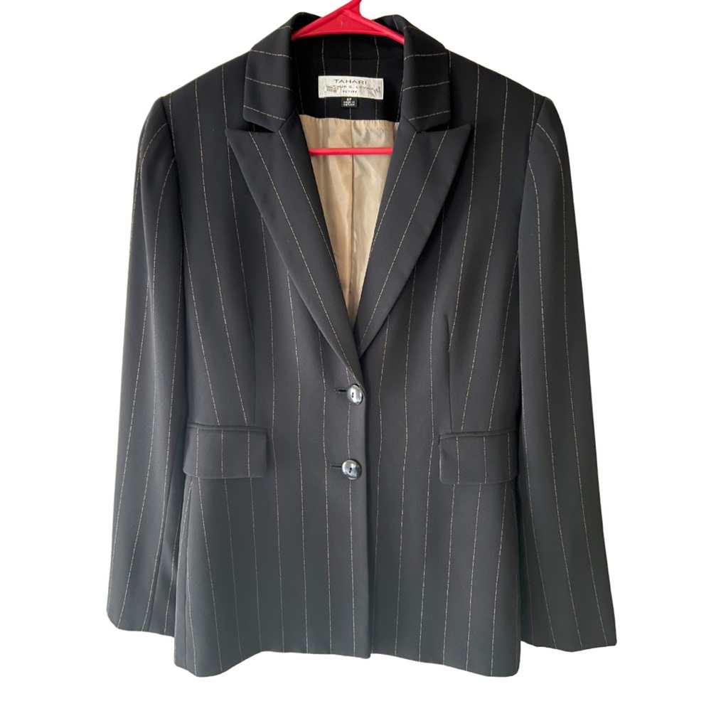 Tahari Women’s Black & Tan Pinstripe Blazer